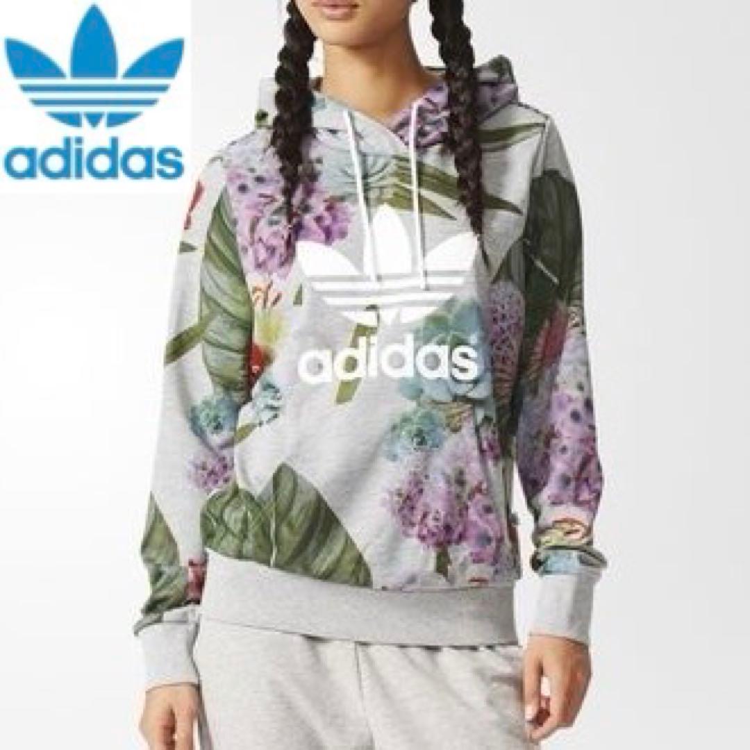 アディダス オリジナルス 花柄プリントスウェットパーカー Lサイズ adidas