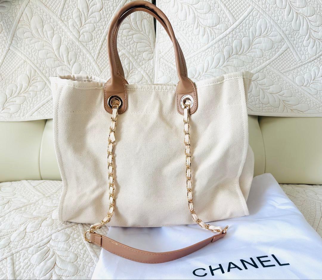 CHANELノベルティチェーン☆肩掛けチェーン付トートバッグ新品未使用2way白