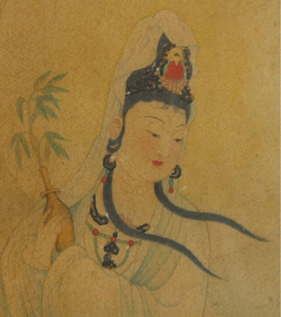 ★名品　【敦煌莫高窟壁画 観音菩薩像 】中國 石窟寺院 高麗仏画 水月観音