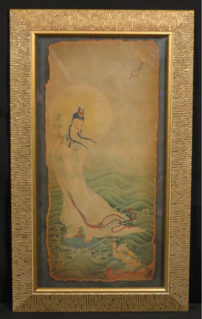 ★名品　【敦煌莫高窟壁画 観音菩薩像 】中國 石窟寺院 高麗仏画 水月観音