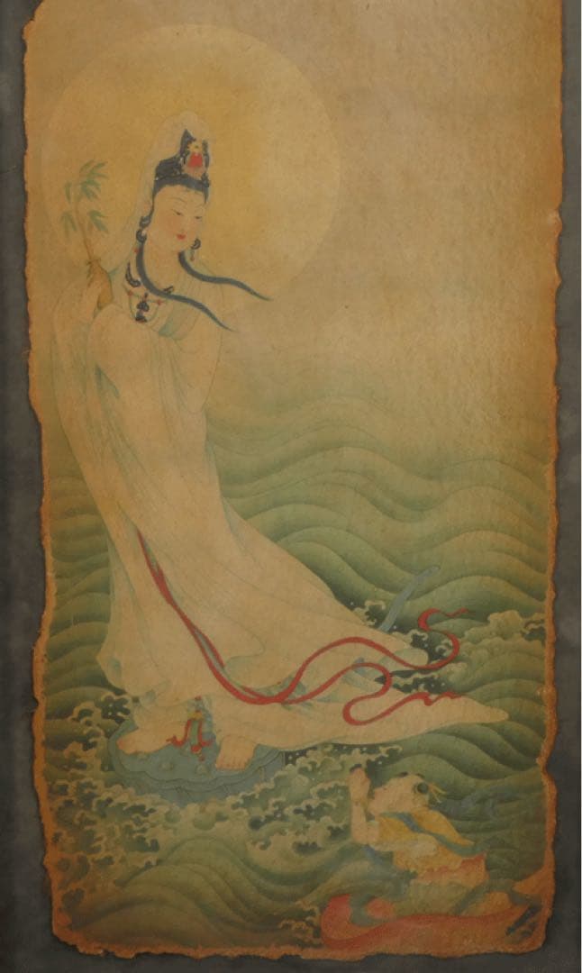 ★名品　【敦煌莫高窟壁画 観音菩薩像 】中國 石窟寺院 高麗仏画 水月観音