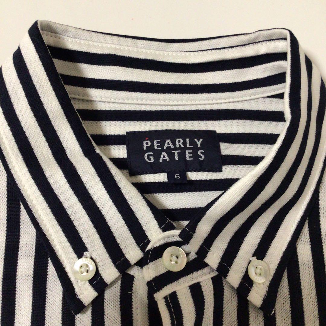 ほぼ未使用 PEARLY GATES ストライプ 長袖シャツ 黒白 5