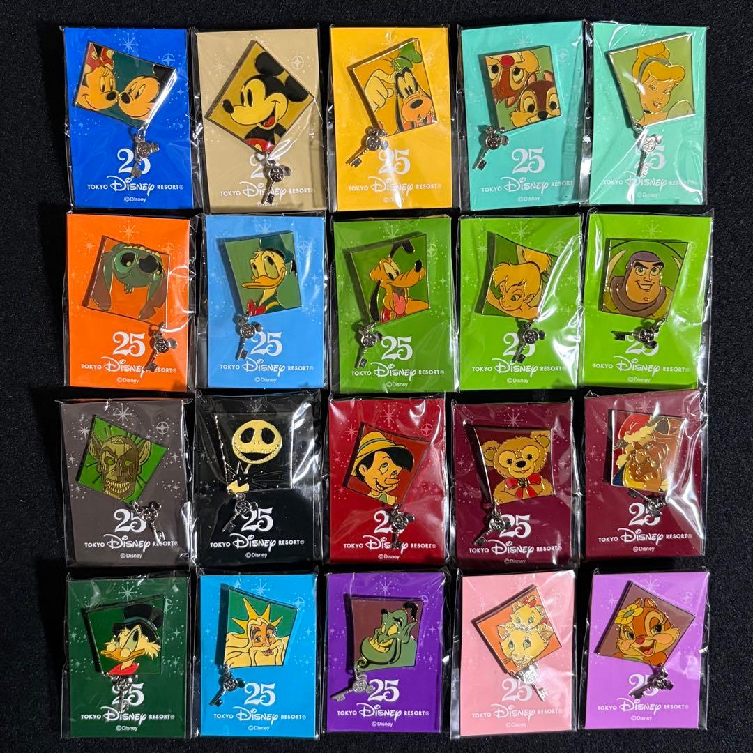 【超希少/20種セット】TDR 25周年 ピンバッジ 鍵チャーム付 新品 未開封