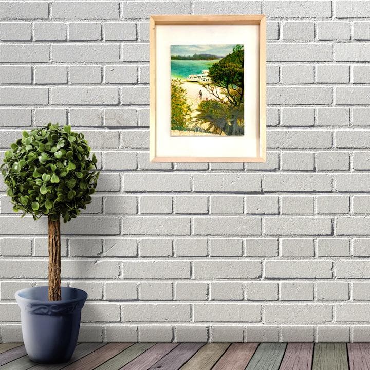 風景画 南の島・石垣島川平湾 油絵 F3号 エメラルドグリーン