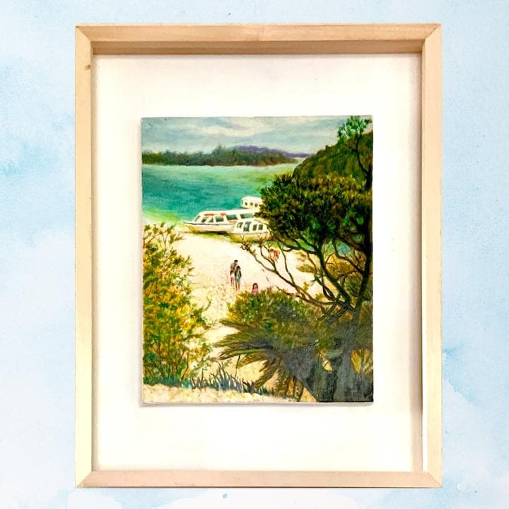 風景画 南の島・石垣島川平湾 油絵 F3号 エメラルドグリーン