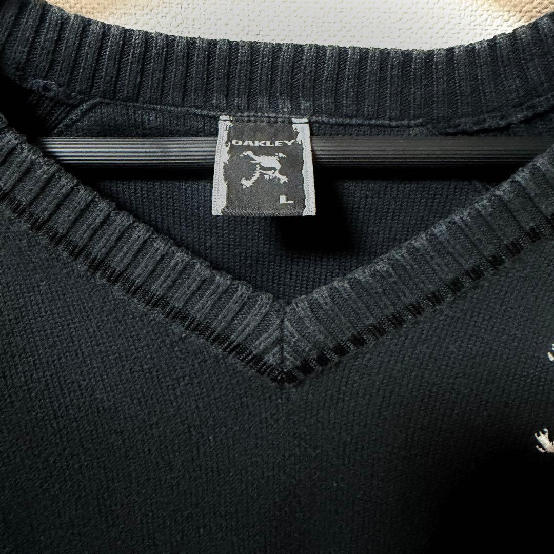 OAKLEY オークリー GOLF Vネック ニットセーター スカル 刺繍 L