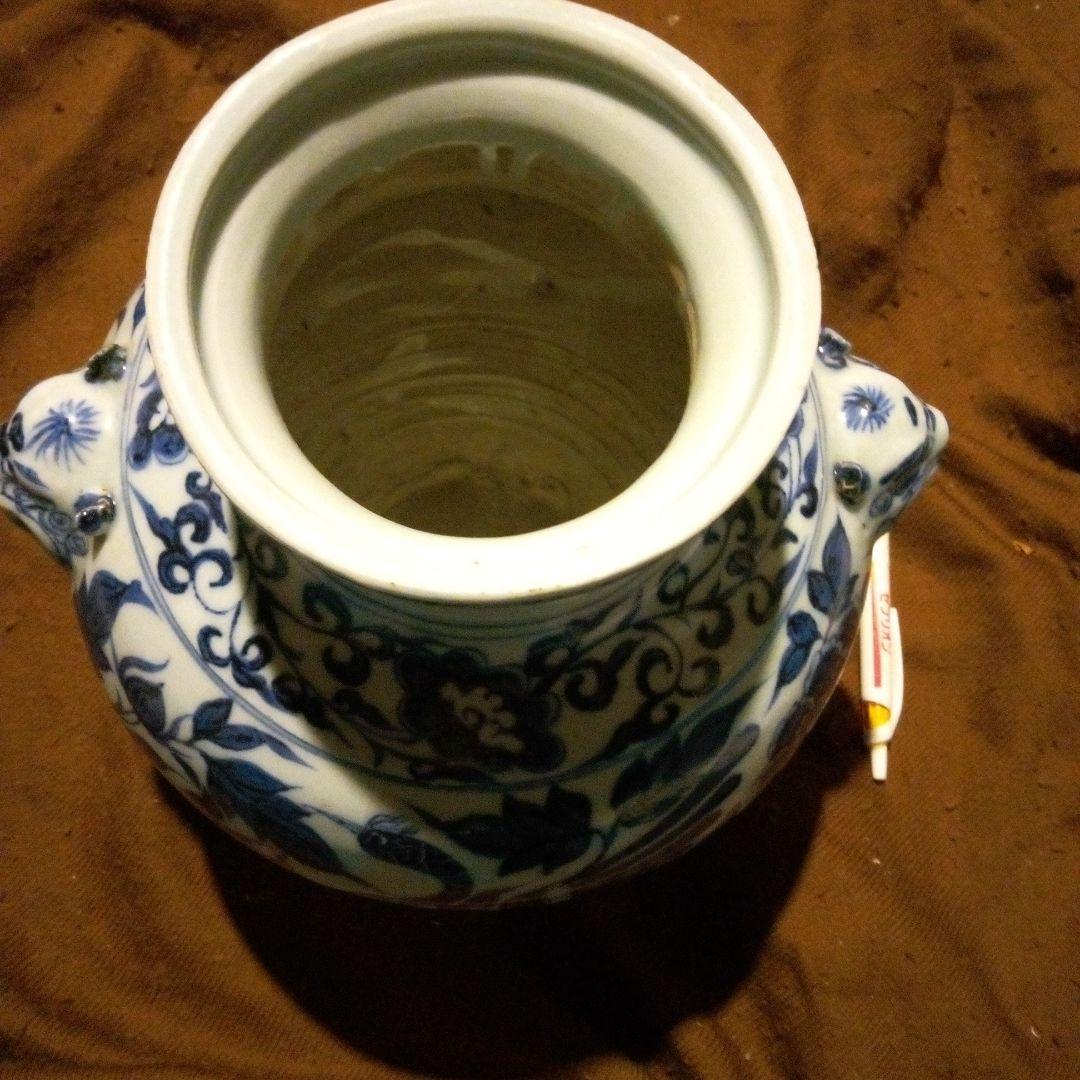 中国陶磁器　元染付　青白磁 鳳凰模様 陶器壺