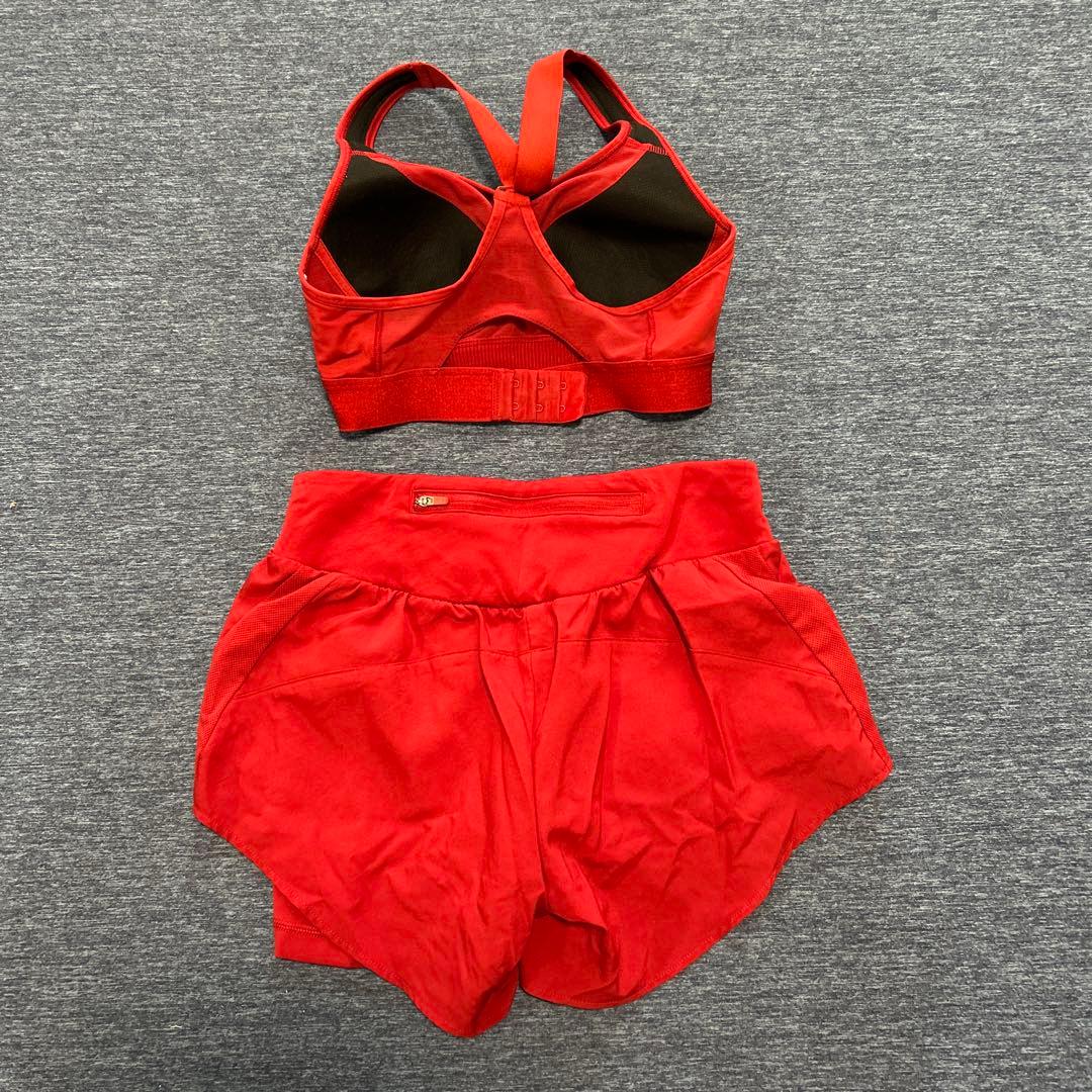 ⑩adidas レッド スポーツブラ＆ショートパンツセット　Ｓ美品