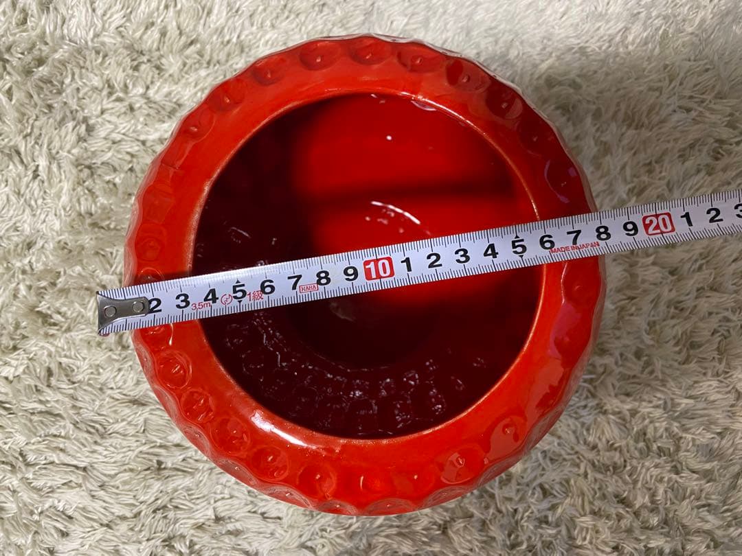 いちご型 菓子入れ 赤色 陶器製　フラワーベース