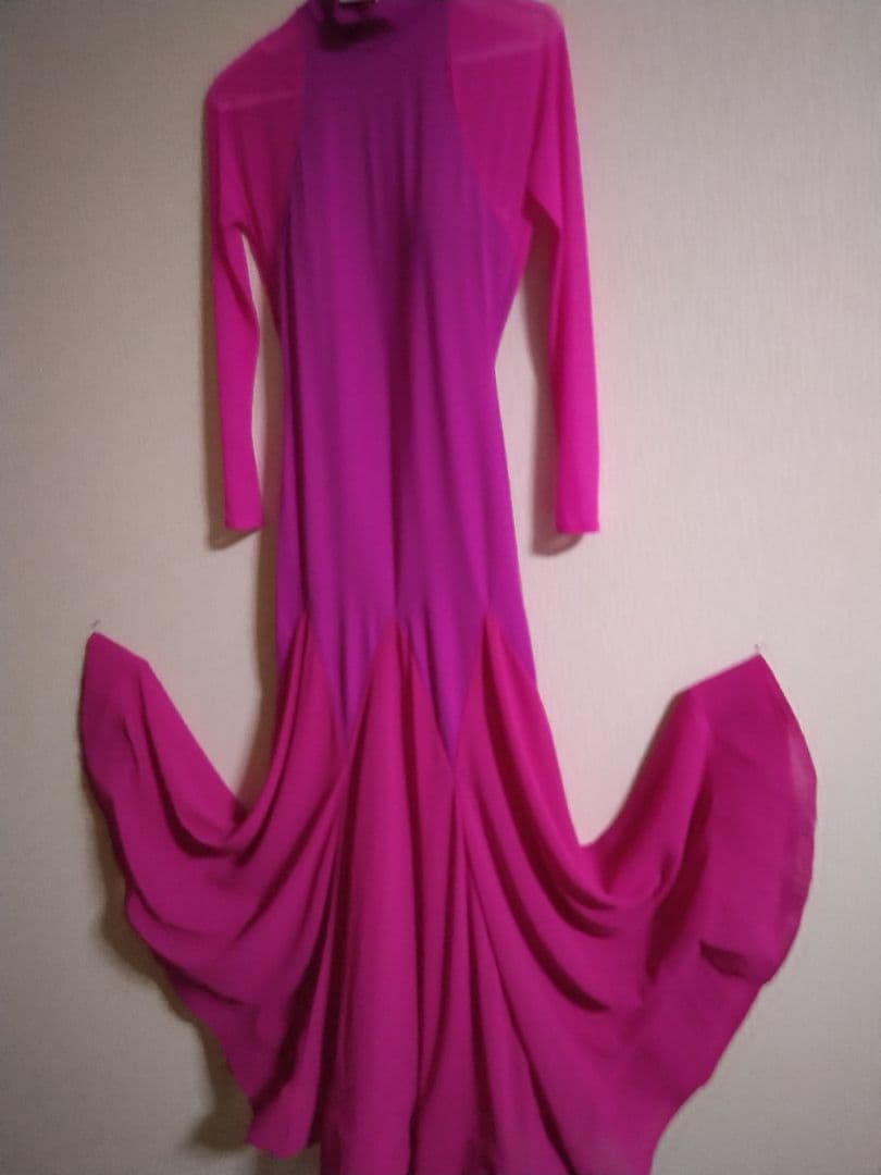 社交ダンスワンピースはドレスS ~M-ピンク✖ピンク紫のツートンカラー新品