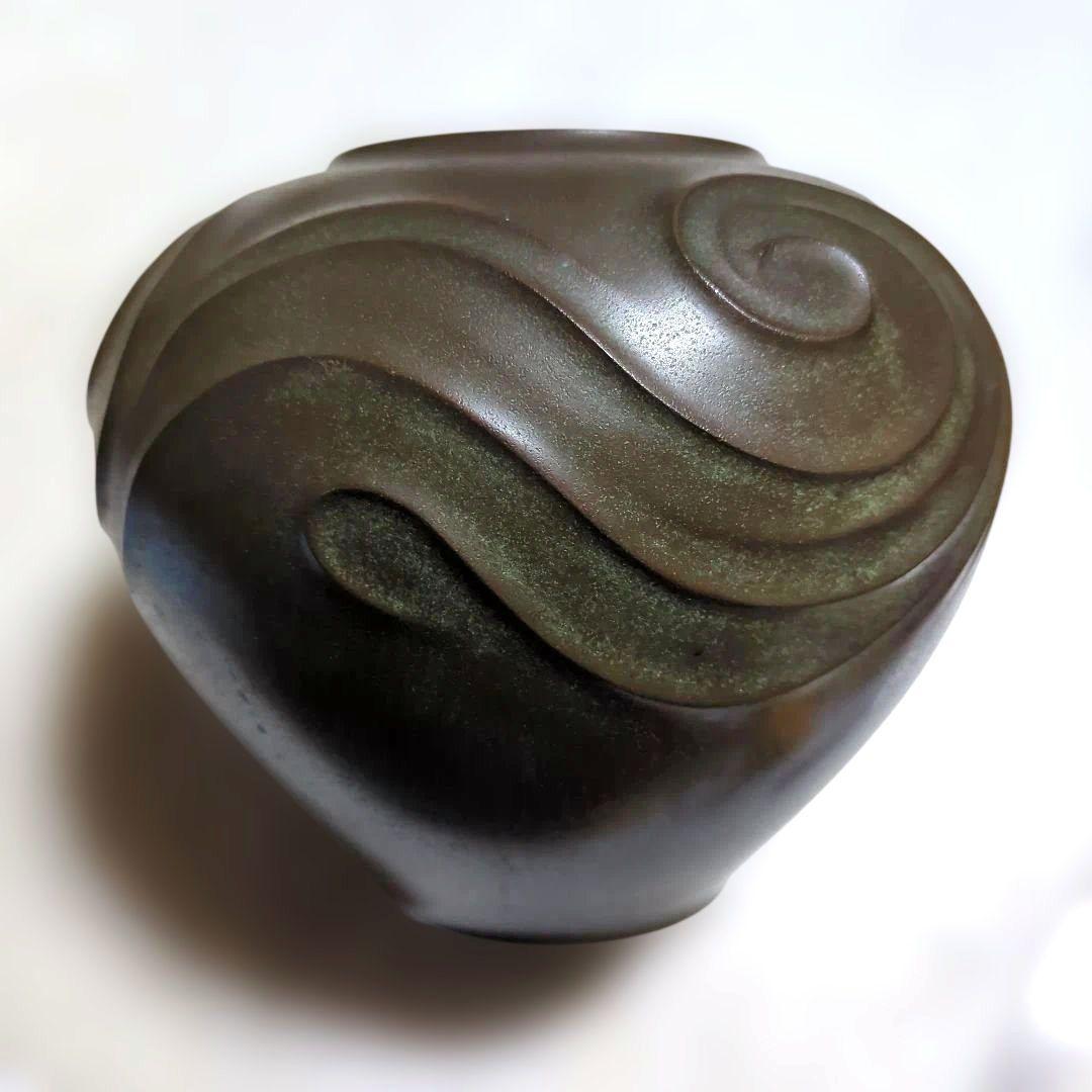 金工家 名工 八島望舟 作　鋳造青銅　花瓶　高岡銅器