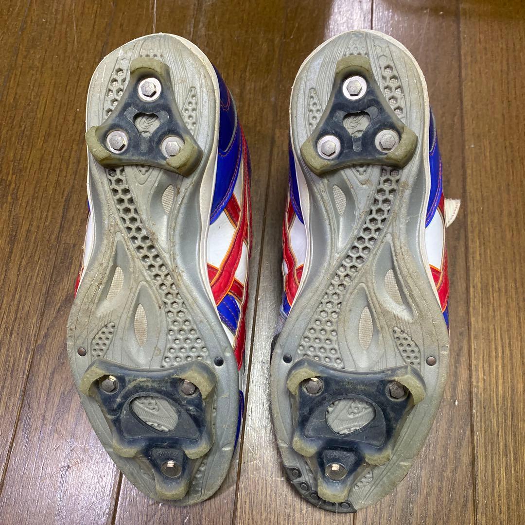 asics 野球スパイクシューズ 青/白/赤 ベルクロ、ゴールドステージ