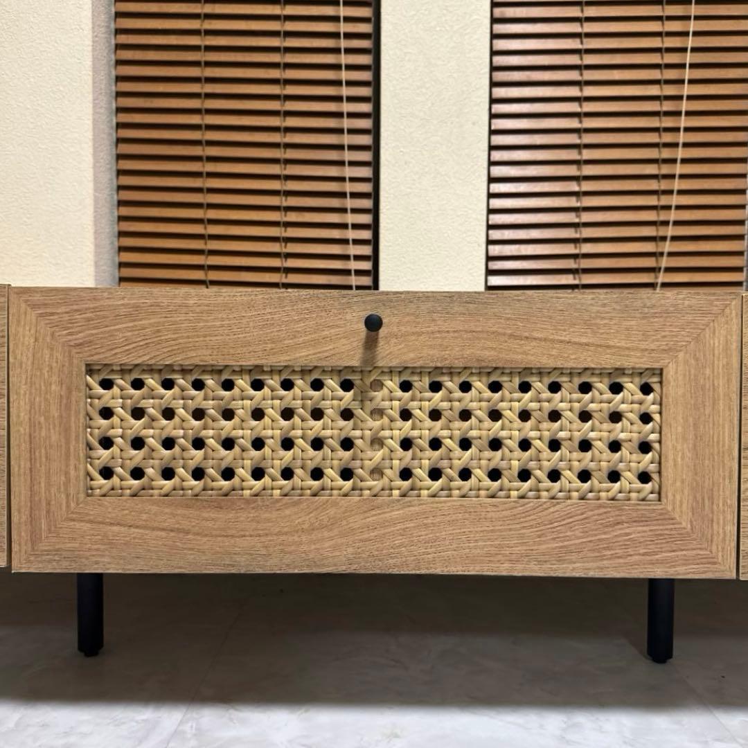 美品 LOWYA テレビボード ナチュラルウッド テレビ台 140 ラタン調