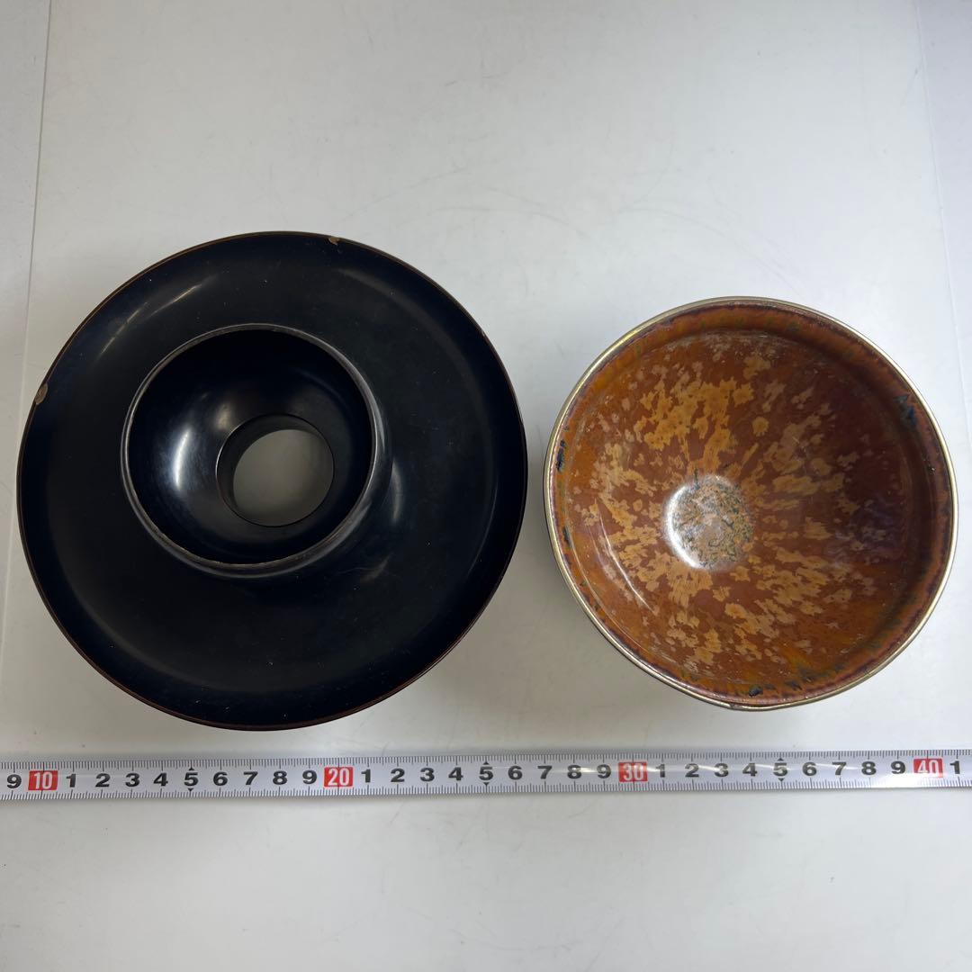 中国美術　天目茶碗、天目台セット　東Y8-0331☆2Fタコサオ