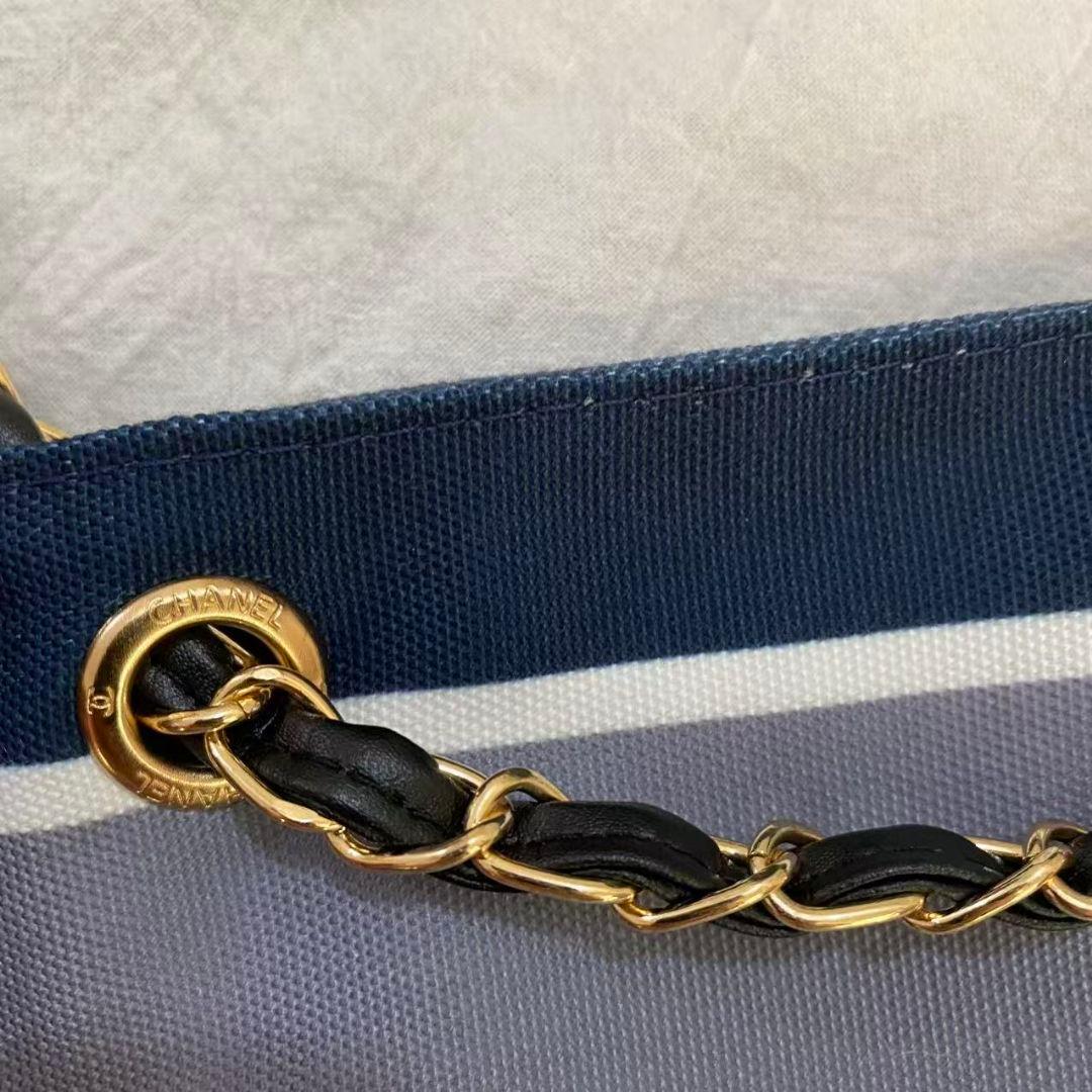 CHANEL ノベルティ ストライプ トートバッグ チェーン 大容量