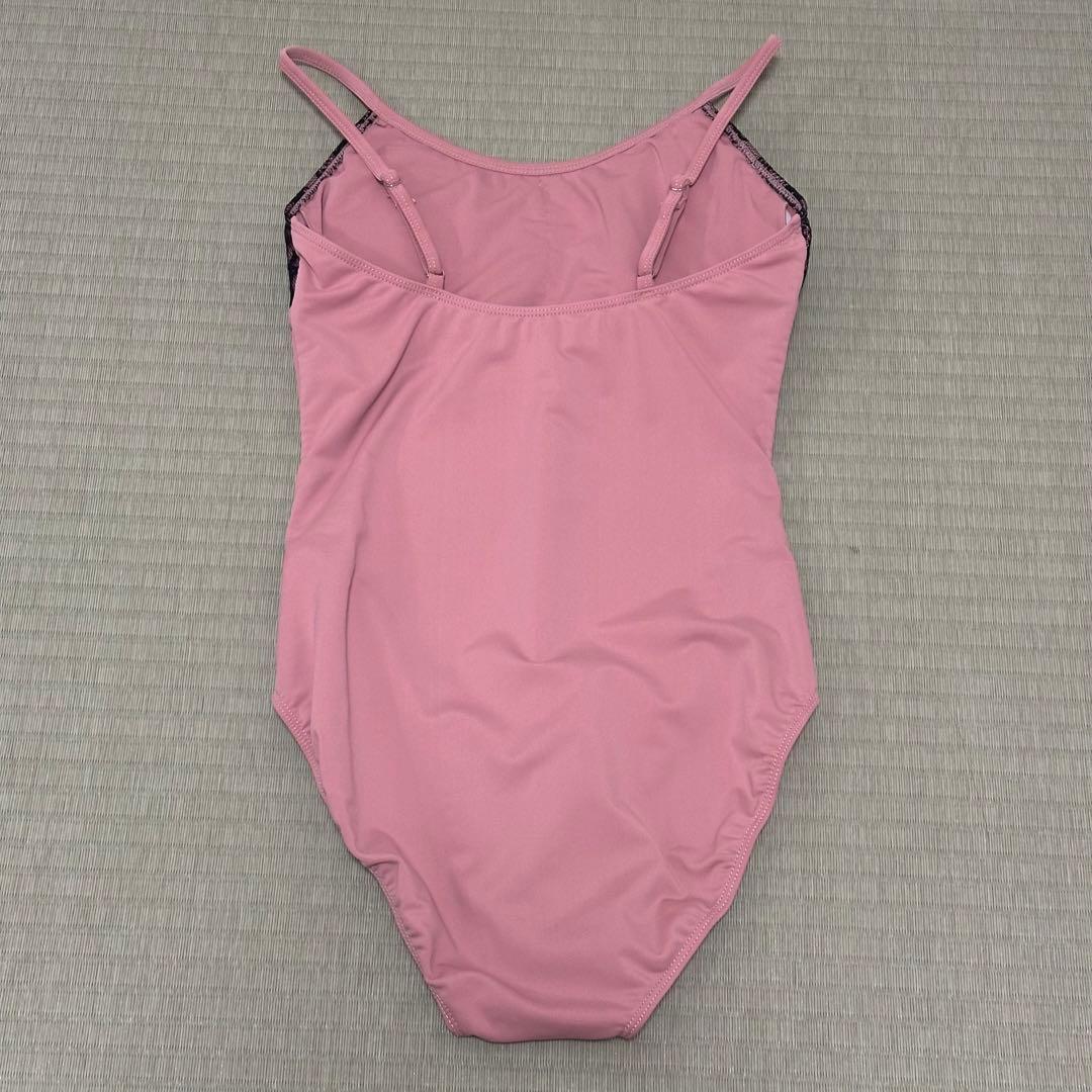 【美品】　ピンク　黒レース　胸ポケット　アジャスター付き　レオタード