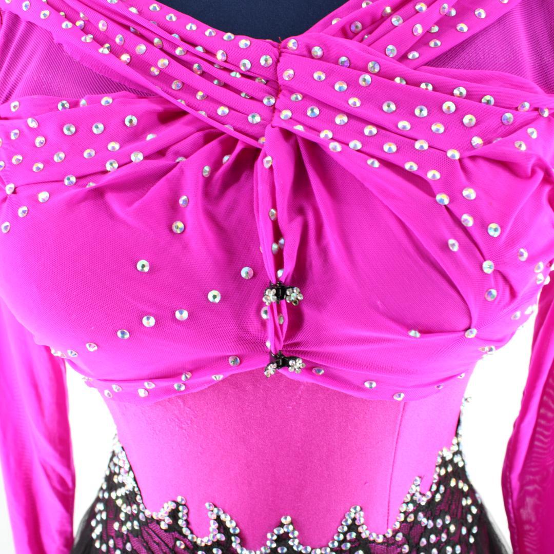 【美品 社交ダンス衣装】ワンピース ドレス GRANT 紫 黒 Lサイズ
