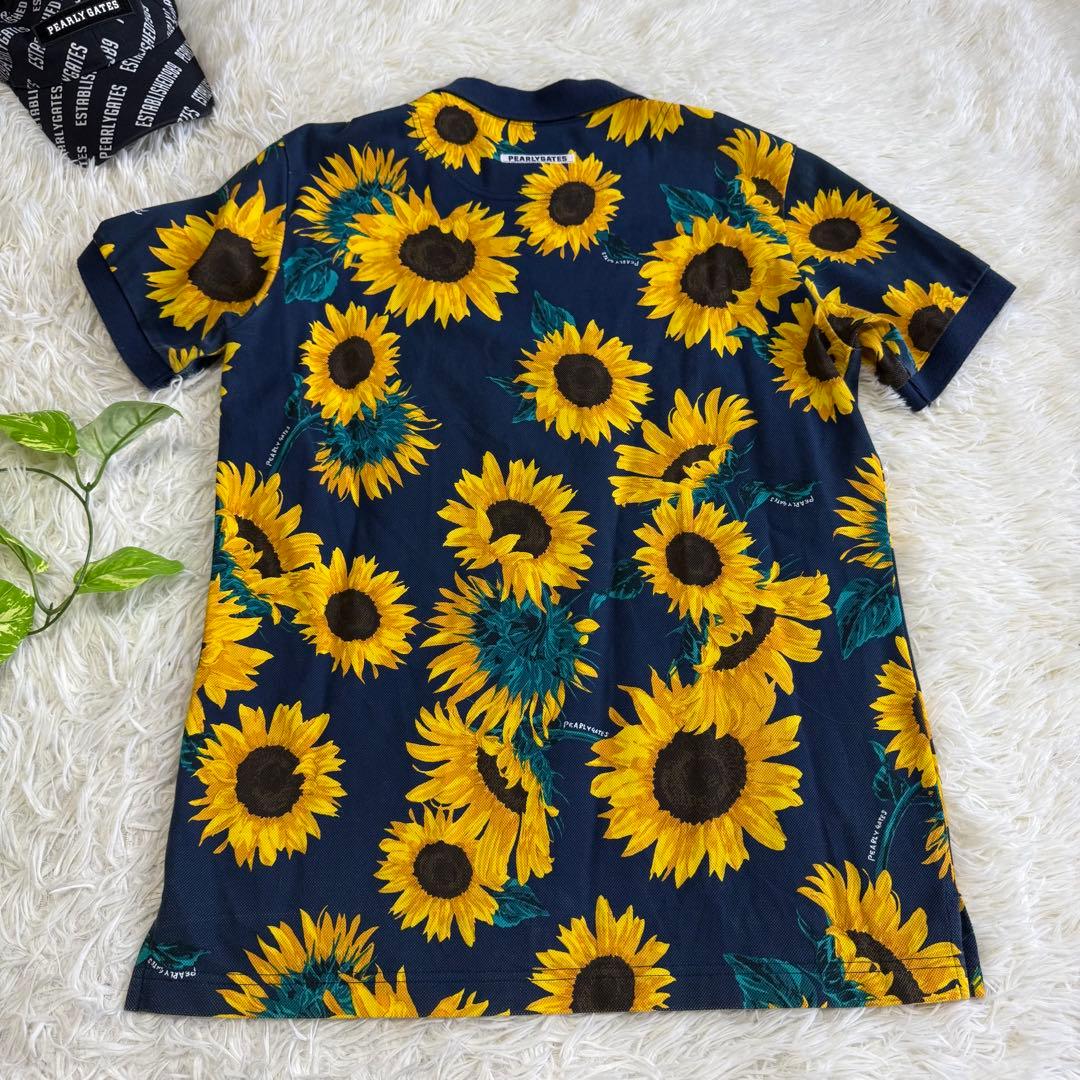 【パーリーゲイツ】美品 ポロシャツ ネイビー ひまわり 5サイズ メンズ