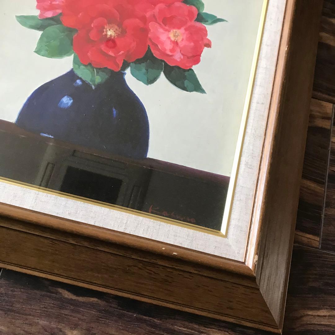 油彩 サイン有り 花 F6 額装 油絵 油画 絵画 B
