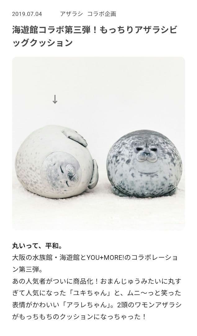 YOU+MORE! のほほんアザラシアラレちゃん もっちりビッグクッション