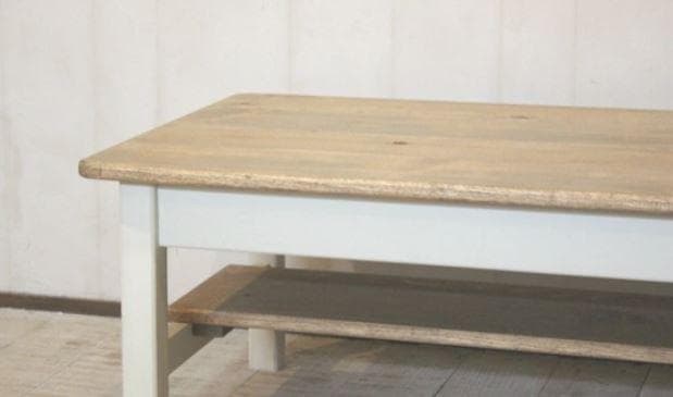 ハンドメイド　シャビーなカントリーローテーブル90　棚板つき