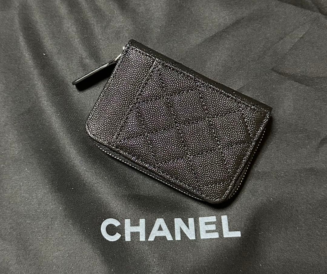 CHANELノベルティキャビアスキンレザーフラグメントケースケースブラック