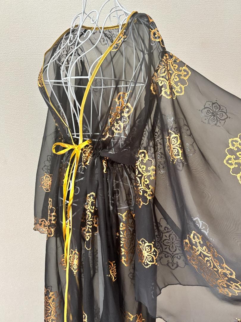 【新品】新作★ベリーダンス用 前開き デザインガラベーヤ★ブラック（黒）
