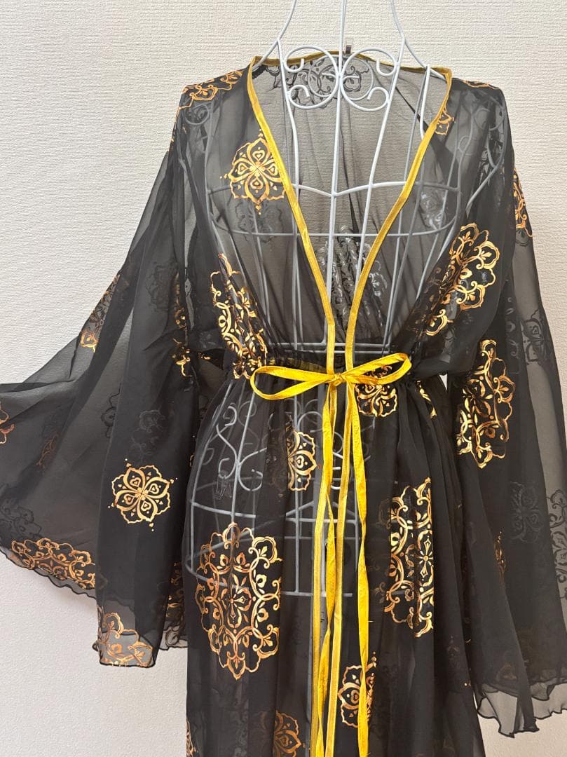 【新品】新作★ベリーダンス用 前開き デザインガラベーヤ★ブラック（黒）