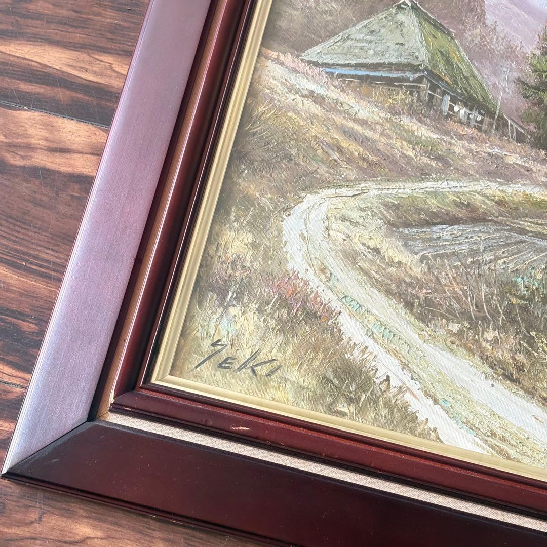 関健造「山村風景」油彩 F10 額装 應美会会員 岐阜県出身 油絵 油画 k