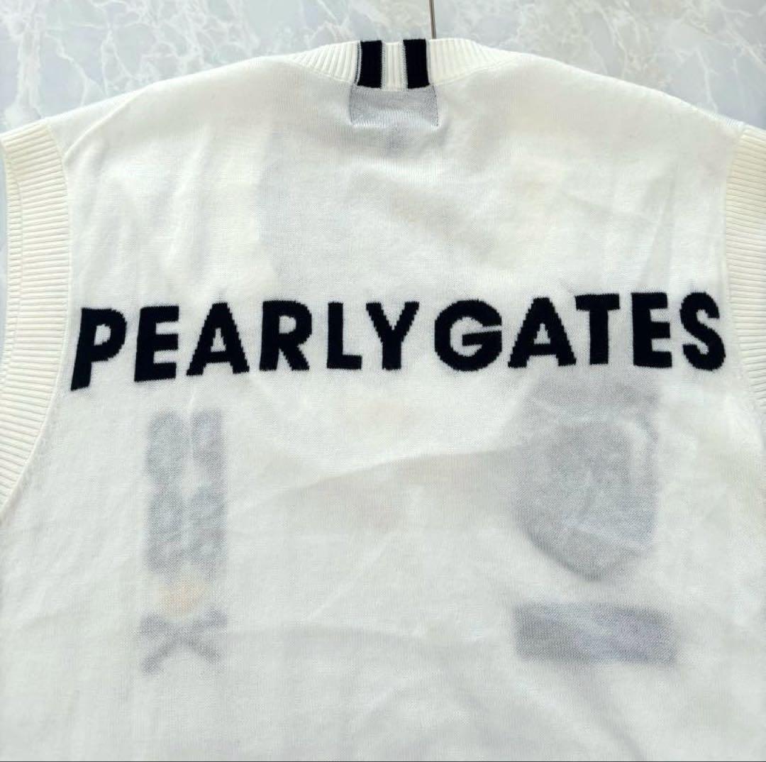 美品PEARLY GATES 薄手ニットベスト　4 ホワイト×ネイビー