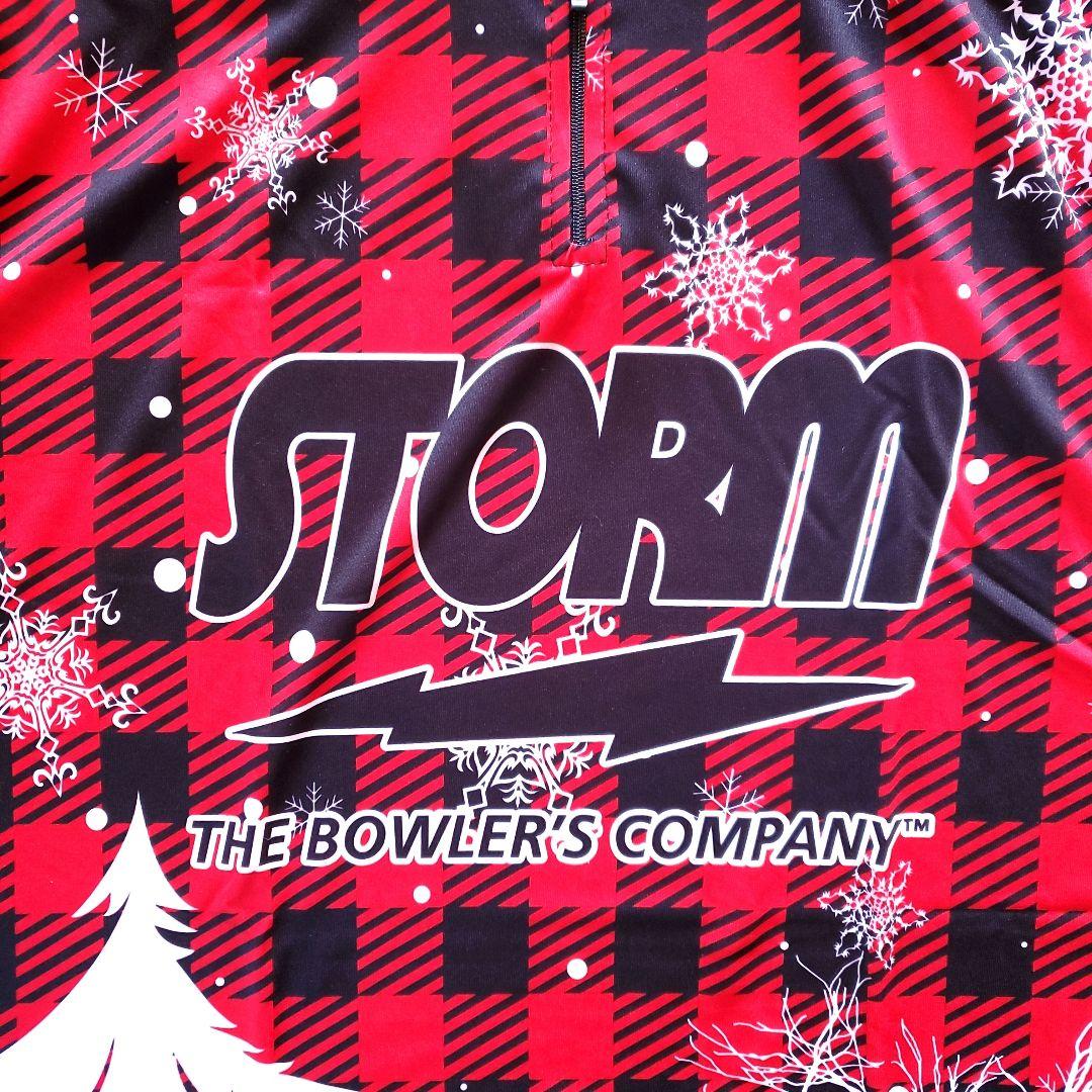 新品✨STORM【日本サイズ3L】レッド　チェック　ロゴ入り　大きめ　ボウリング
