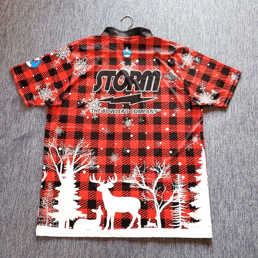 新品✨STORM【日本サイズ3L】レッド　チェック　ロゴ入り　大きめ　ボウリング