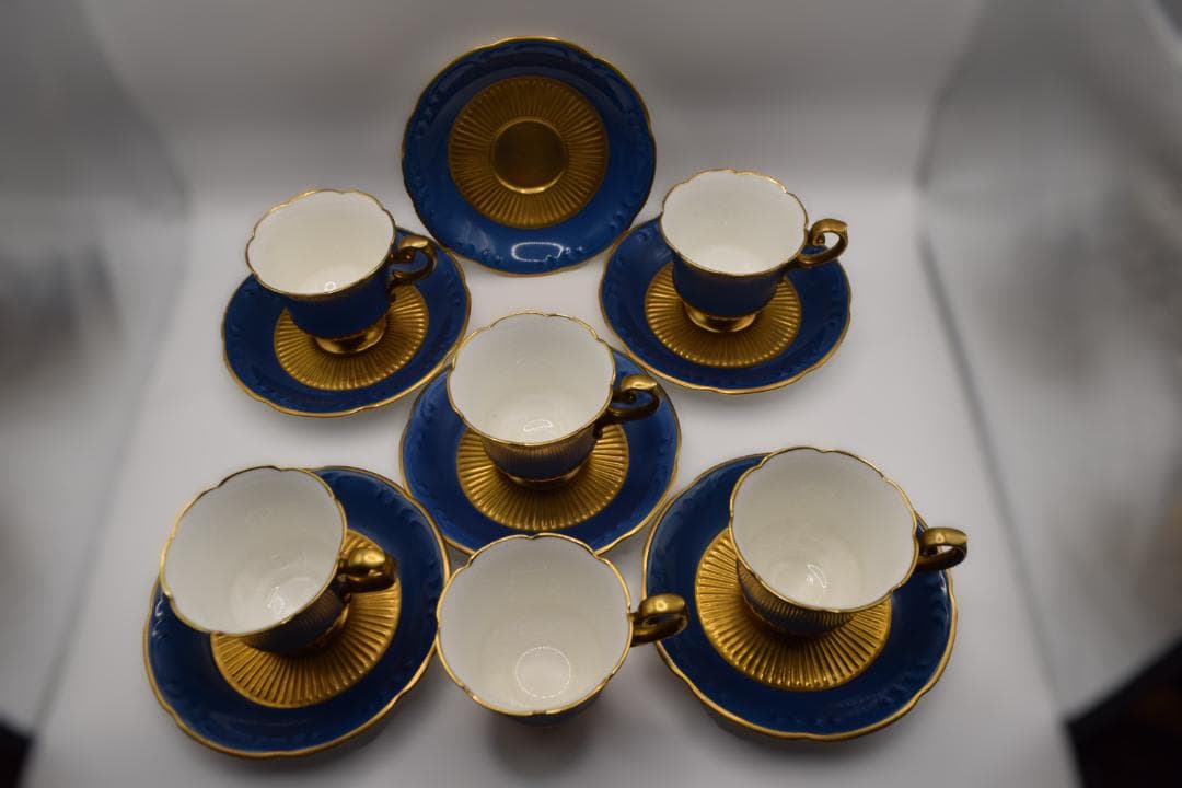ノリタケ　スタジオ・コレクション　ブルー金彩デミタスカップ６客セット