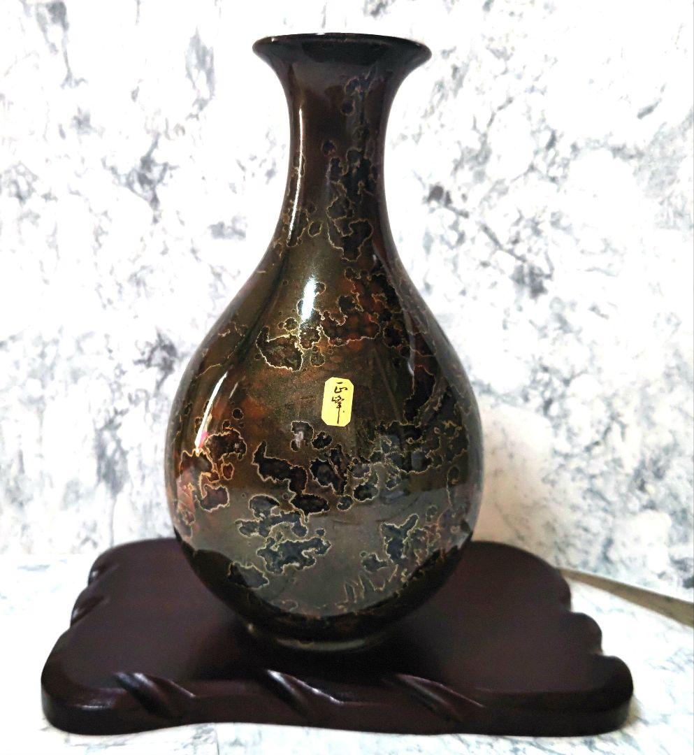 花瓶　花卉　金彩錦鶴首花瓶　新品未使用　特選陶器　台座付