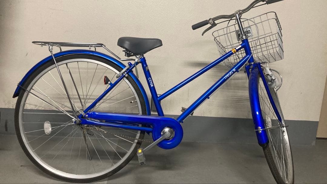 青色シティサイクル 前面バスケット付き　引き取り限定 本体