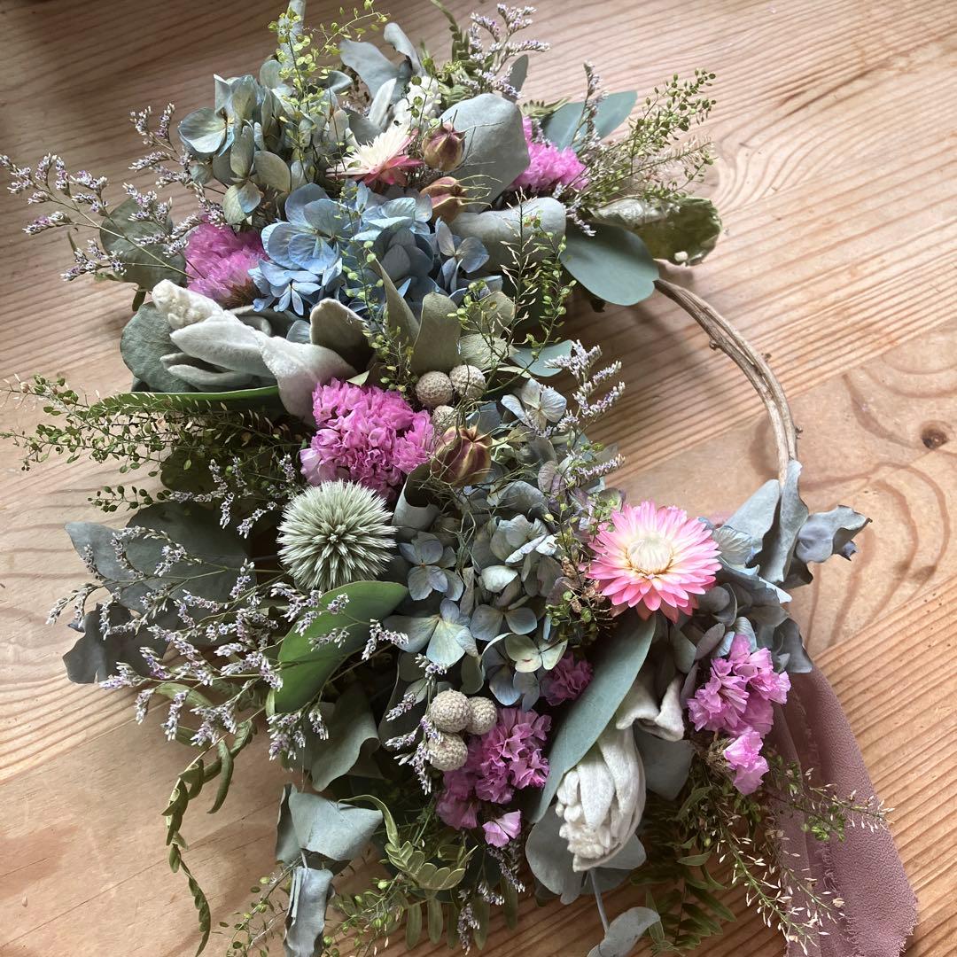 夏☀︎SALE！紫陽花とピンクのハーフリース　ルリタマアザミ