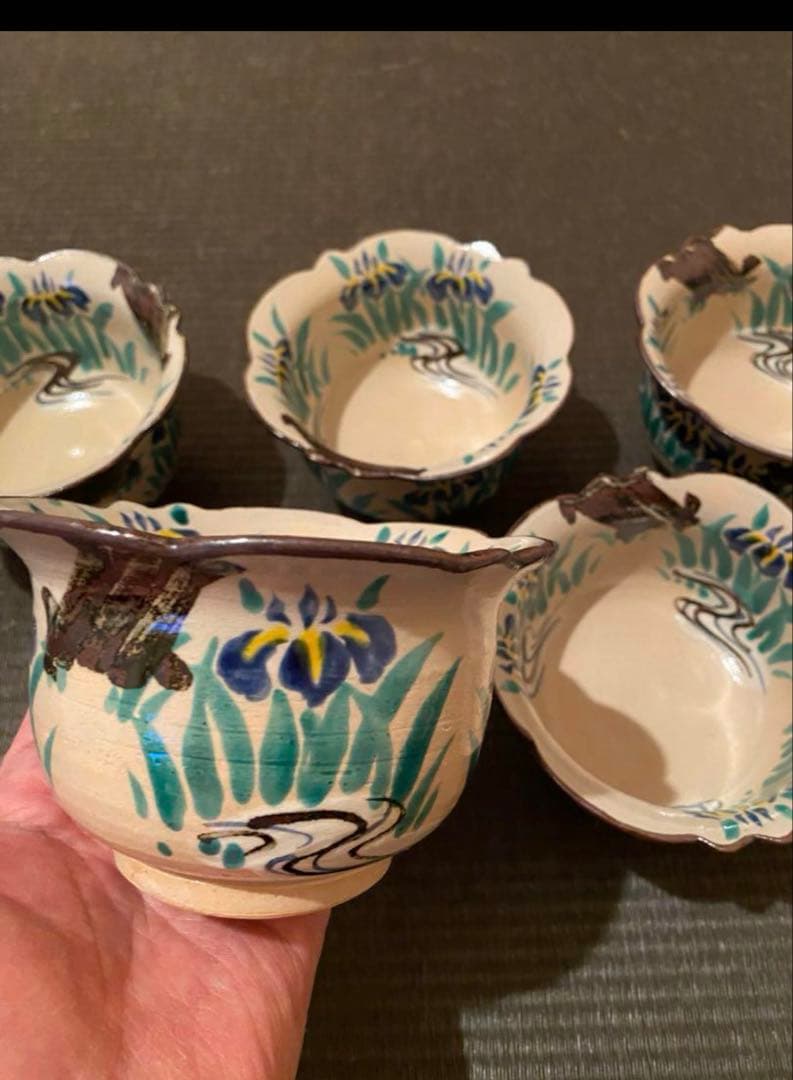 乾山写菖蒲向付12客　京焼