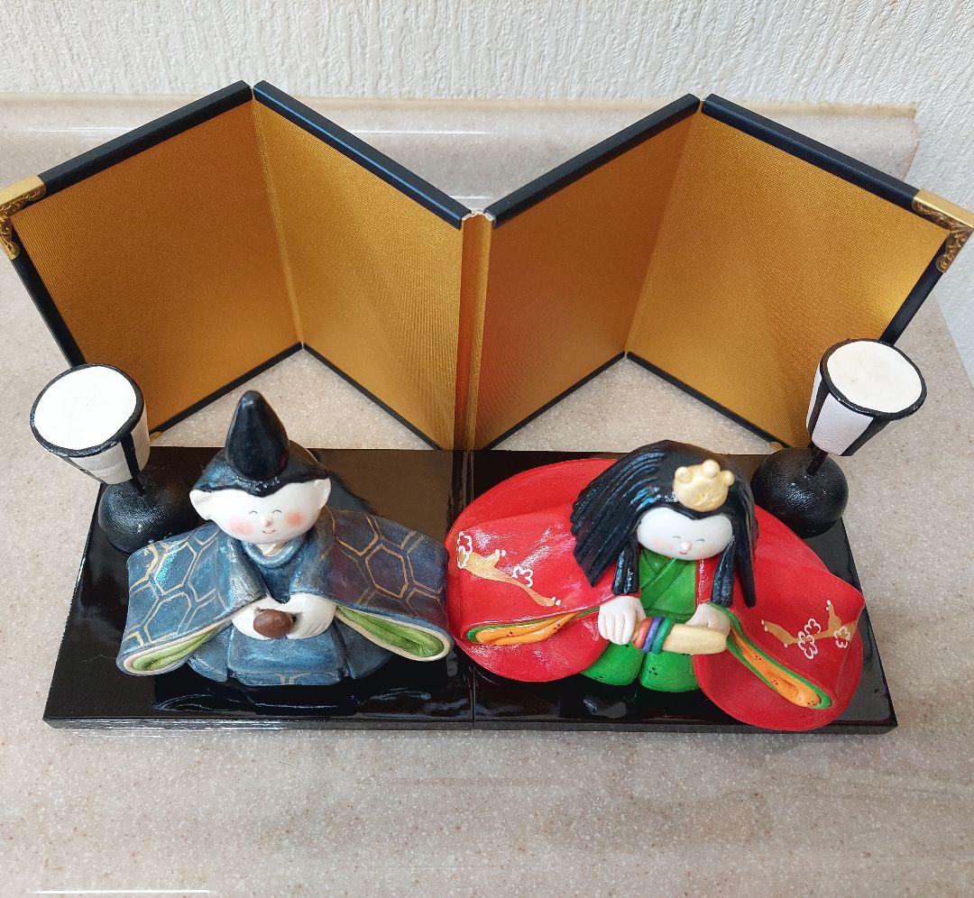 【紙粘土ハンドメイド】ひな人形 背景屏風付き