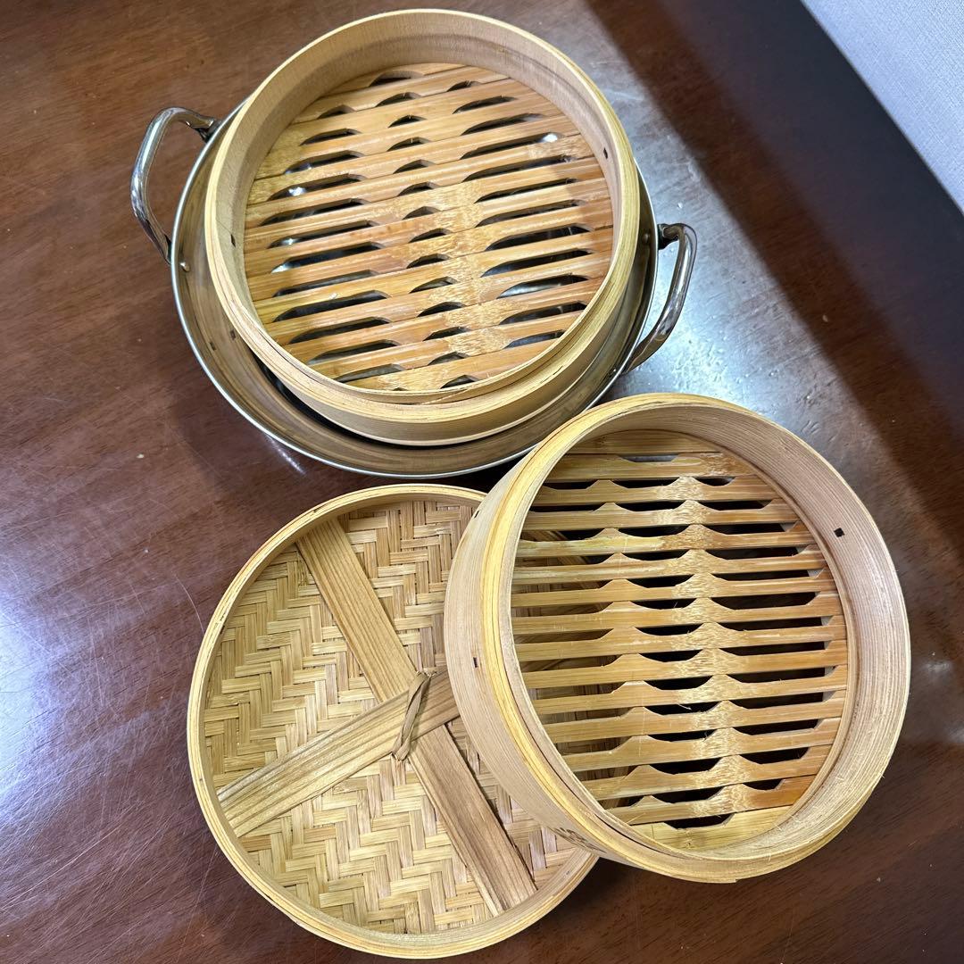 照宝　竹製2段式蒸し器 蓋付き
