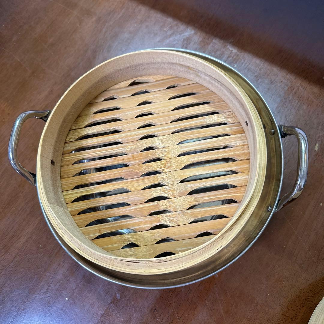 照宝　竹製2段式蒸し器 蓋付き