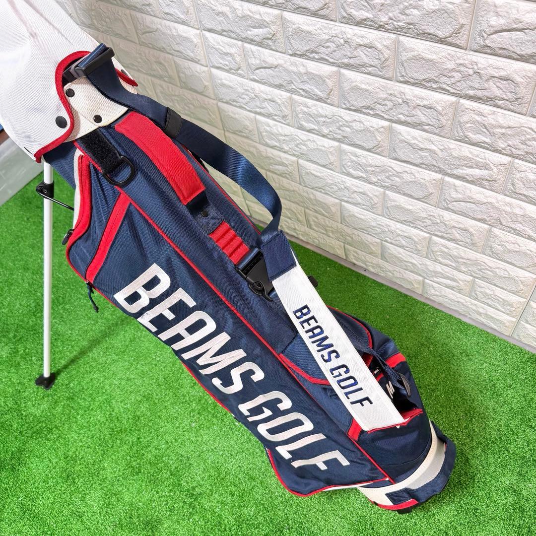 超美品　BEAMS GOLF キャディバッグ　紺/赤/白　スタンド式　良好