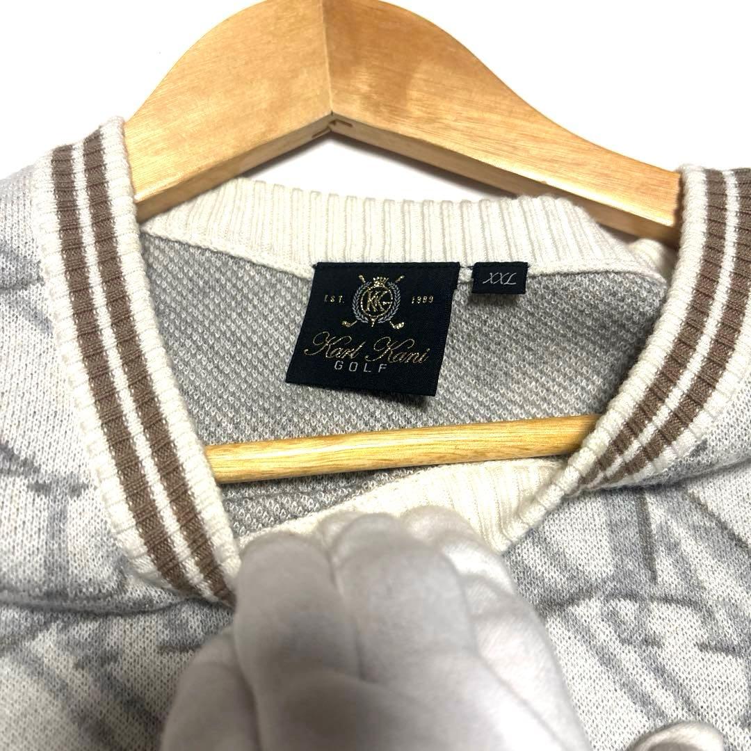 KarlKani GOLF エンブレム刺繍 総ロゴ デザイン ニット セーター