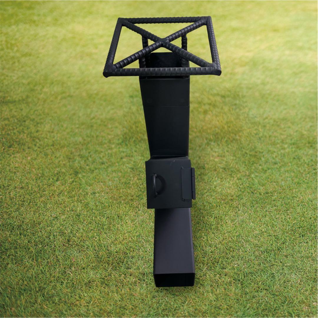 ロケットストーブ　キャンプ　五徳取り外し可能　　灰かき棒付き　受注生産商品