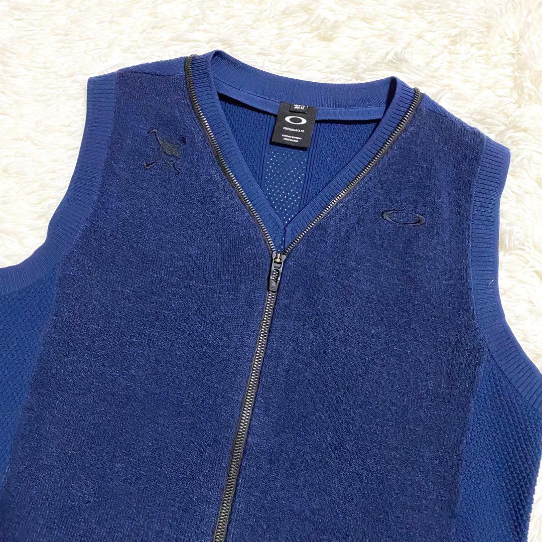 オークリー　ベスト　ジップ　刺繍ロゴ　ゴルフ　スカル　メッシュ　ネイビー　M