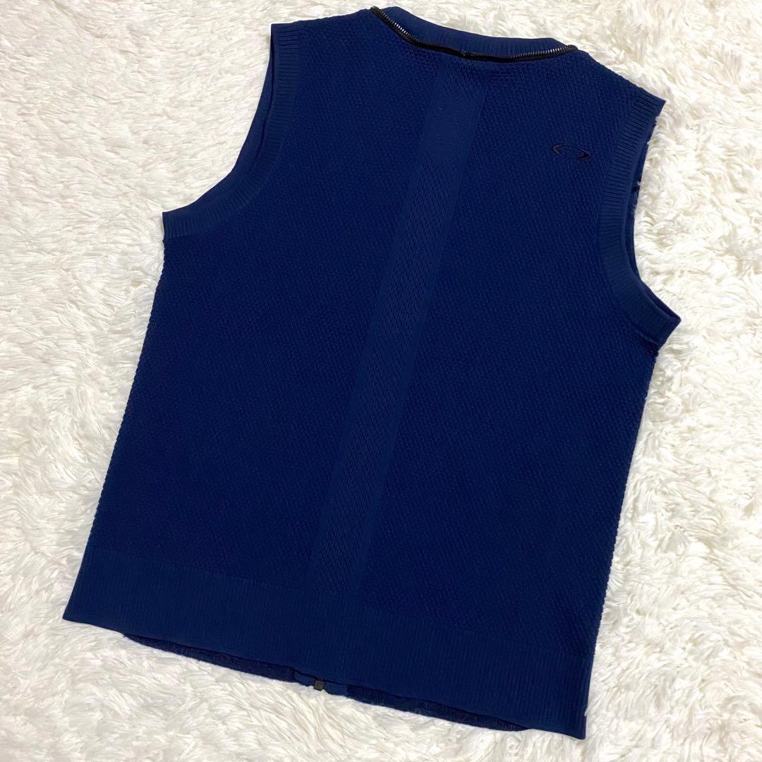 オークリー　ベスト　ジップ　刺繍ロゴ　ゴルフ　スカル　メッシュ　ネイビー　M