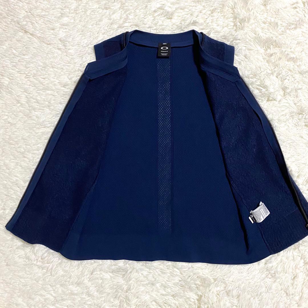 オークリー　ベスト　ジップ　刺繍ロゴ　ゴルフ　スカル　メッシュ　ネイビー　M