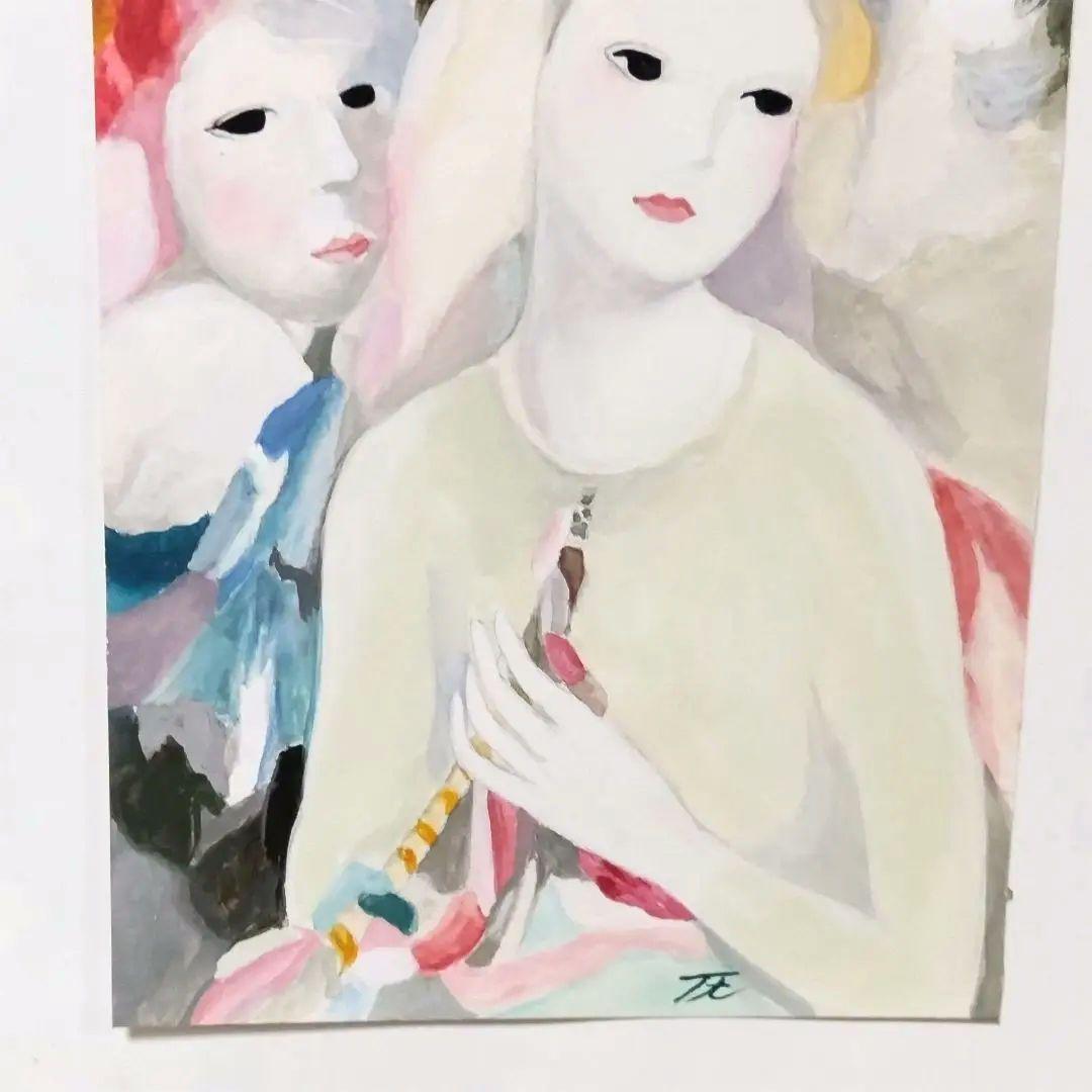 マリ一ロ一ランサン「ラッパを持って」猫抱く少女画付き／「原画」