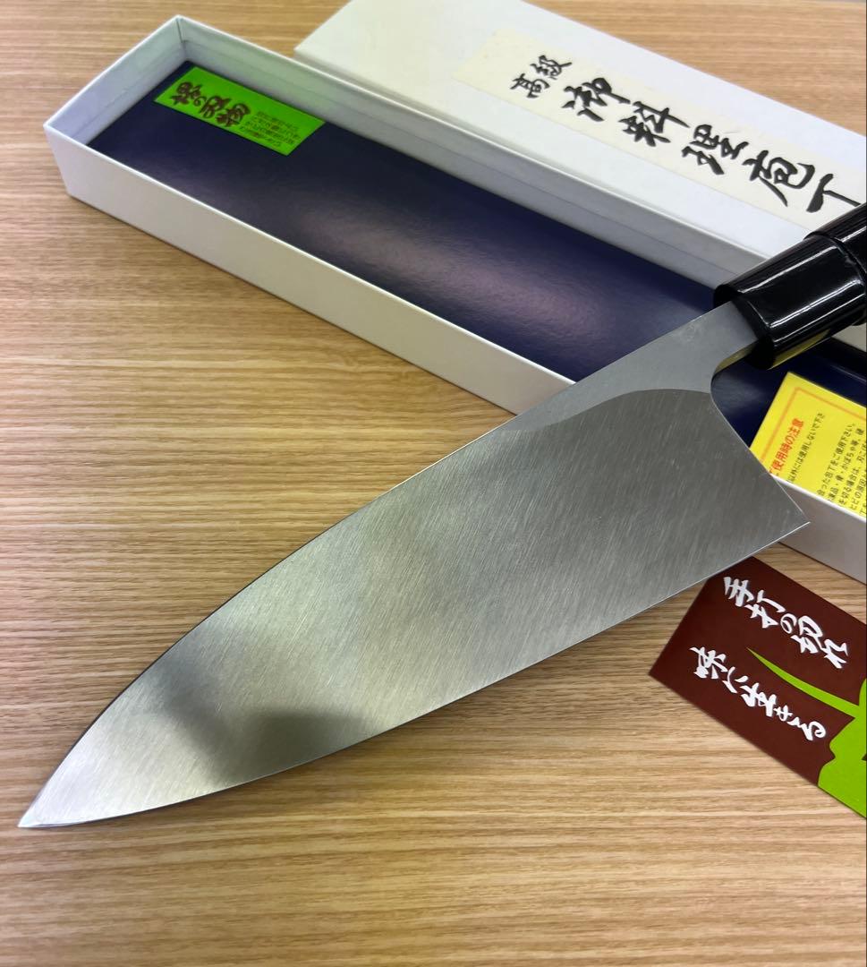 ★新品送料込★堺打刃物はがね鍛造出刃包丁180mm黒塗柄化粧箱入右片刃化粧箱入り