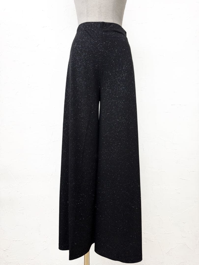 【小粋】新品　シルバーラメ　ワイドパンツ　 黒ｍ 083