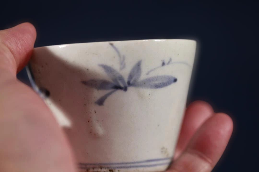 723　初期伊万里染付紅葉図蕎麦猪口　無傷　江戸初期